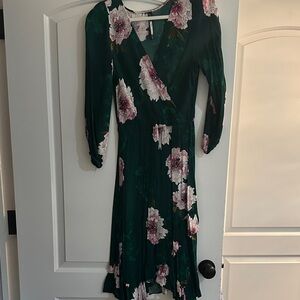 Green Floral Wrap Midi Dress - Elegant Women’s Dress